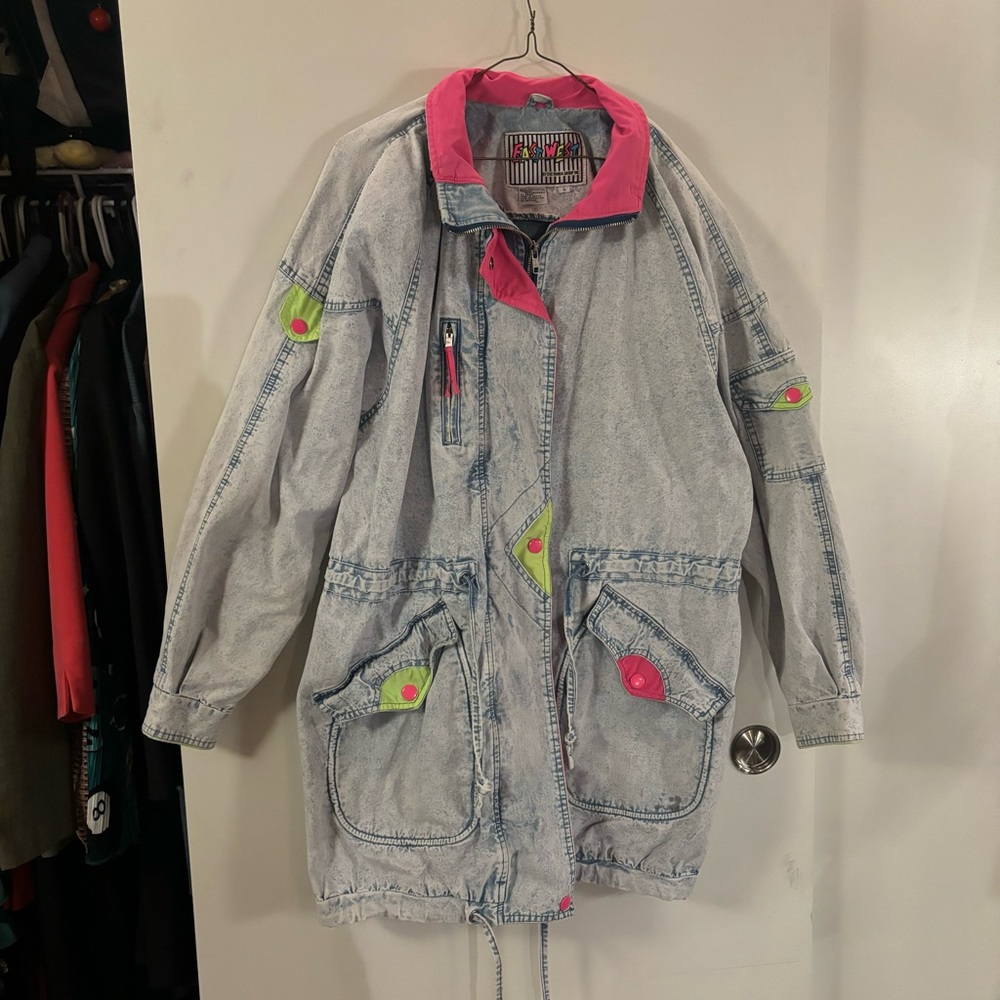 Vintage 80s East West By Panda Group Denim Acid Wash Jacket Unisex Size Large